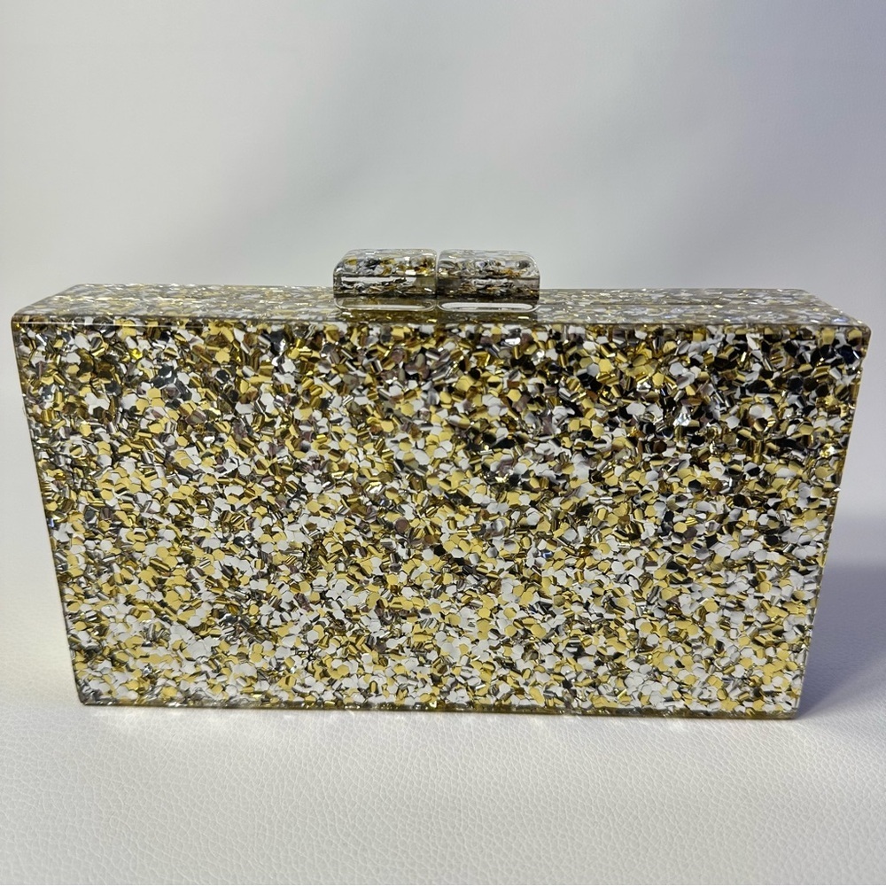 NEW I.N.C. International Concepts Acrylic Sparkle Crossbody Clutch Shiny Gold - Picture 7 of 14